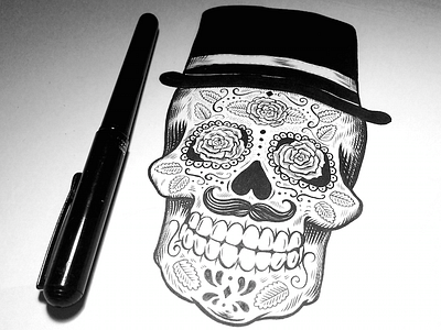 Sugar Daddy brush drawing illustration ink pen skull sugar tattoo traditional wip