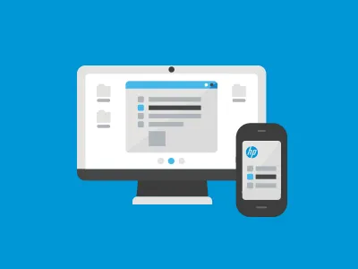 HP e-learning app computer corporate e learning guide hp illustration printer set vector