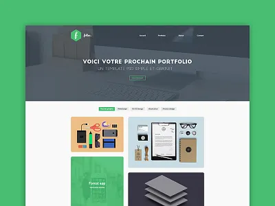 Foliac, free PSD template button flat design free freebies ghost button green logo menu portfolio psd template website