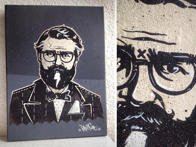 paste up on canvas beard bkopf canvas illustration man