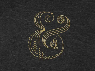 Campersand ampersand camping fire gold pine trees shirt stars tshirt
