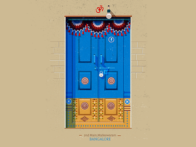 Doors series - 02 blue colorful doors illustration india indian door south india vector vintage