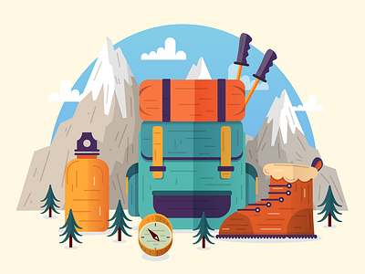 3 Peaks 3 peaks climbing compass hiking illustration outdoors vector walking