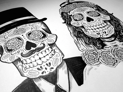 The Sugars brush drawing illustration ink pen skull sugar tattoo traditional wip