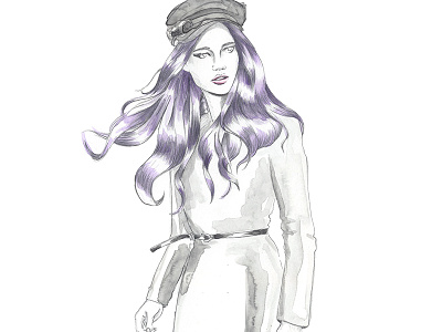 purple hair blogger drawing fashion illustration illustration model painting purple hair sketch watercolor