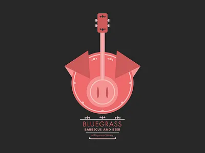 Bluegrass Barbecue and Beer bacon banjo barbecue beer bluegrass festival flat geometric logo music pig pink