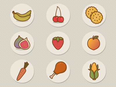 food items (1) banana carrot cherry chicken corn crackers fruits icons strawberry vector