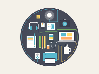 stuff in a circle cable camera coffee creative digital printer process