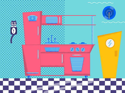 Vintage kitchen 80s illustration