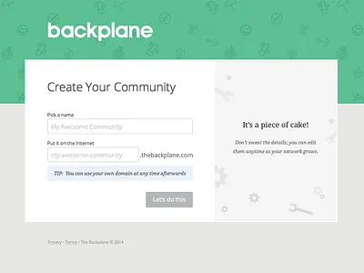 Backplane - Create Network community social network wizard