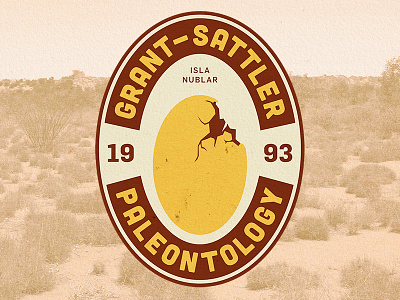 Grant-Sattler 4 badge desert egg emblem fossil jurassic park oval paleontology