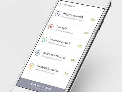 Carepackage.IO app delivery hackathon icons ios list order ordering postmates