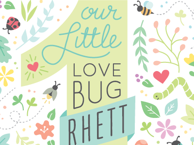 love bug invitation baby bee birthday bugs flowers hand lettering illustration invitation ladybug leaves one party