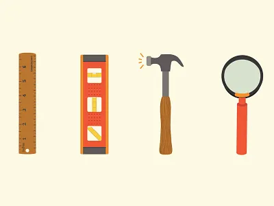 Tools clues enlarge hammer hammering inches level magnifying glass measure measurement ruler tools