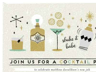 Shake It Babe cocktail invitation mid century