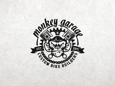 Monkey Garage angry bike black garage logo monkey motor piston ribbon vector white