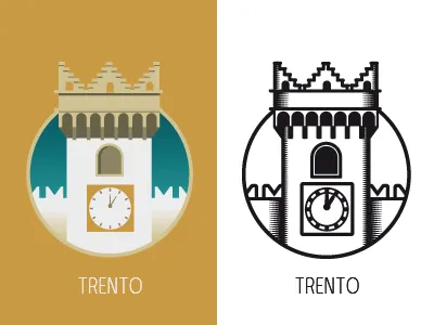 City of Trento - Italy blackwhite city icon illustration logo medieval tower vector