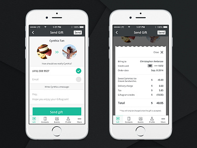 Giftagram UI Design city design flat gifting ios iphone payment receipt select ui