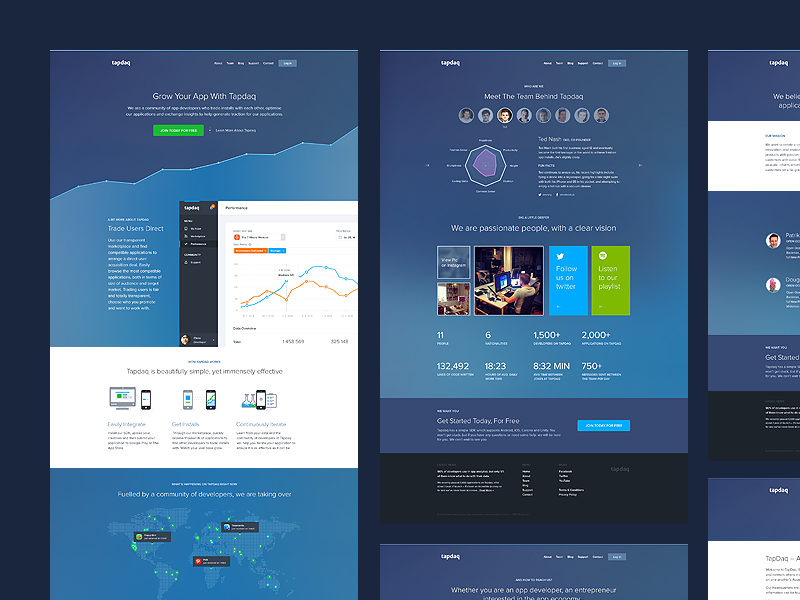 Tapdaq - Landing Page apps dark dashboard graph landing performance profile stats summary table ui web