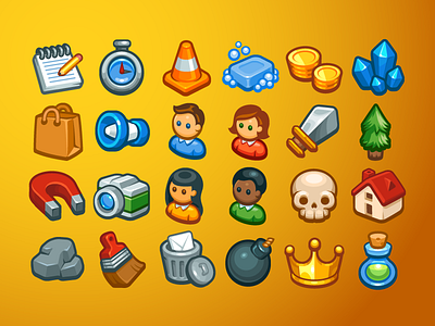 Casual Game Basic Icons Set cartoon game icons