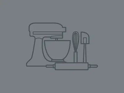 Bake Something baking grey line drawing mixer mixmaster rolling pin spatula whisk