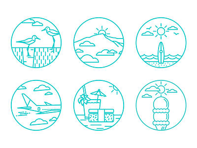 Maui dessert hawaii icons illustration maui musubi plane sky sun surf teal travel