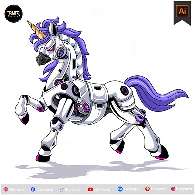 Unicorn esport mascot logo design artwork cartoon cyberpunk design esport horse illustration logo machine mascot mecha mechanical reyyarts robo robot steampunk tshirt unicorn vector vegasus