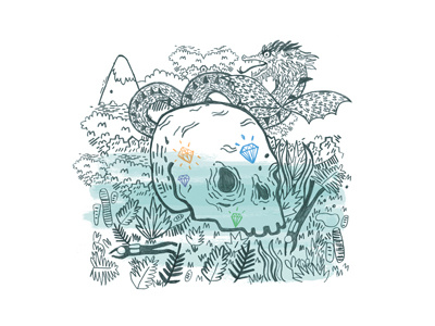 Deep Sea Treasure Skull diamonds illustration mountains skull treasure