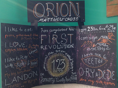 Baby's First Revolution around the Star called "Sun" baby chalkboard handwriting lettering sign typography