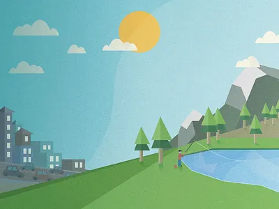 Seek city color fishing grass illustration illustrator lake mountain nature sun vector verse