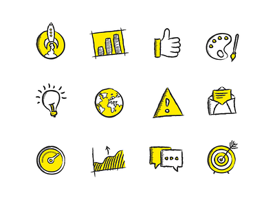Icon set drawn hand icon set yellow