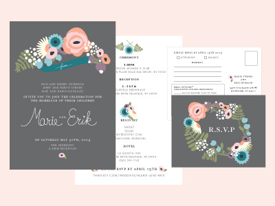 wedding invite floral illustration invitation rsvp rustic vintage wedding