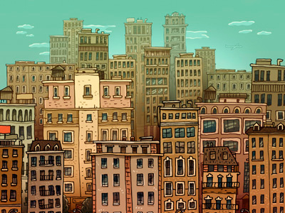 Evening - Sand City city illustration landscape