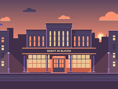 Event Place building city hall house illustration night street streetlight sun sunset