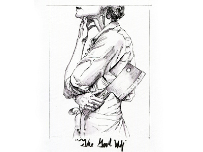 "The Good Wife" beauty butcher cleaver drawing good wife hand made horror illustration ink pen and ink ring wedding