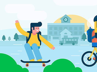 Skateboarding Student drupal flat fun illustration simple student