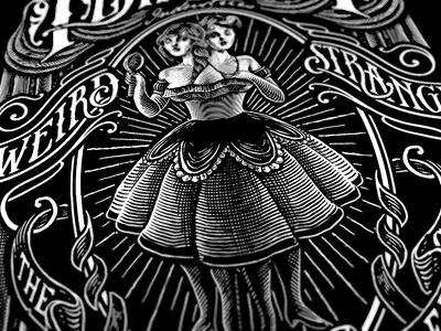 The Amazing Two Headed Girl americana banner custom freak show hand drawn horror story illustration lettering starburst typography victorian vintage