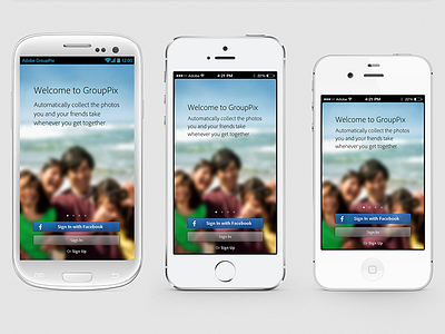 Adobe GroupPix Onboarding interaction design mobile ui