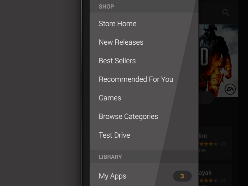 Amazon Appstore Navigation amazon android app appstore consumer dark minimalist mobile nav navigation ui ux