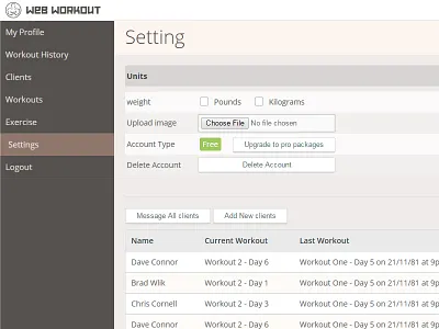 workout app. UI - Setting app design interface profile setting tags ui web web application workout