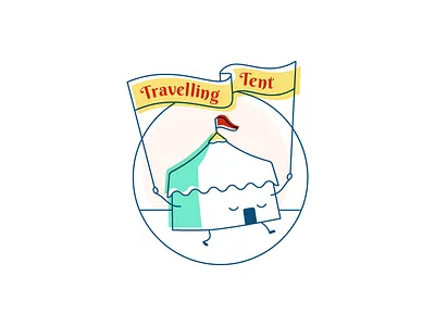 Traveling Tent banner circus face flag illustration logo smile step tent theater walk