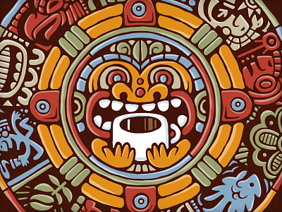 Java God aztec coffee illustration mayan vonster