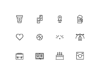 Such Icons. Wow beer book cake coffee doge emoji heart icons line pixel tetris vector