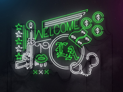 Welcome To La cgi cinema 4d illustration neon typography