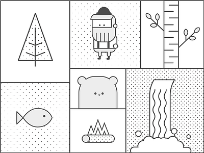 The Wild Grid animal bear fish forrest line log outline pattern stroke tree waterfall wild