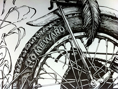 Homeward poster art illustration ink lettering motorcycle art pen ink poster