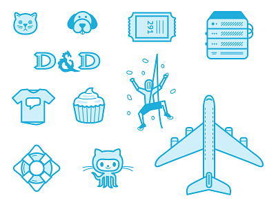 Illustrations cat climbing dog github icons illustrations plane server support ticket