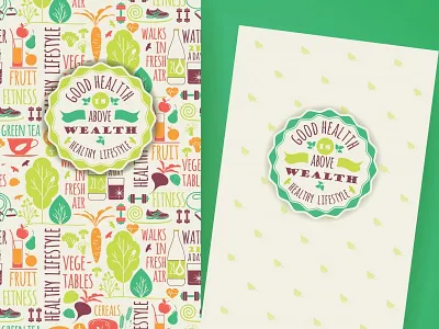 Healthy lifestyle flyers alarm bottle care clock drawing food health pattern positive sport up