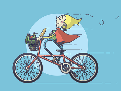 Bike Ridin' baguette bicycle bike books cruising groceries happy illustration line art ride