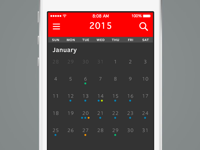 Calendar App animated gif app bontorno calendar design digital graphic interactive ios ui uxui